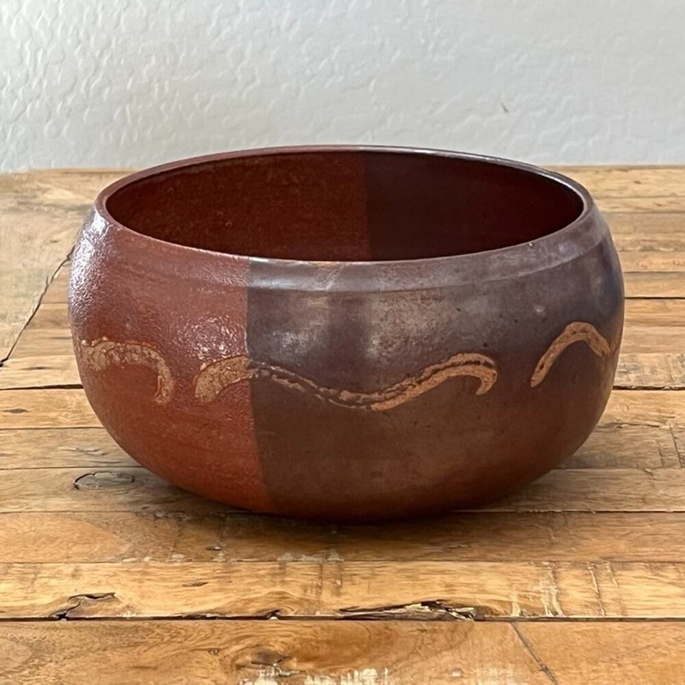 Studio Art Pottery Stoneware Bowl 8" Rustic Textured Earth-Tones